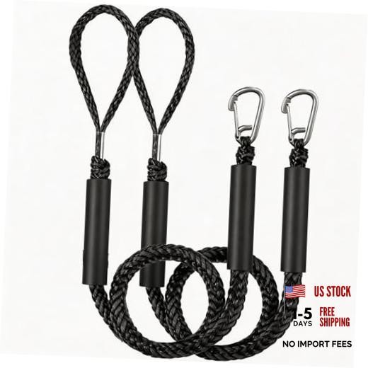 2-Pack 4.3 FT Bungee Dock Lines for Boats, Mooring Ropes with Clips | Black
