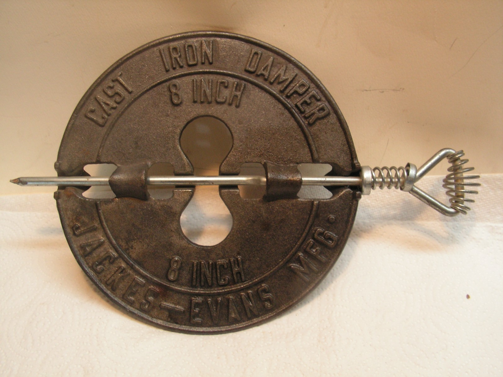 JACKES EVANS ORIGINAL CAST IRON 8" INCH DAMPER WOOD STOVE PIPE HEATER FLUE