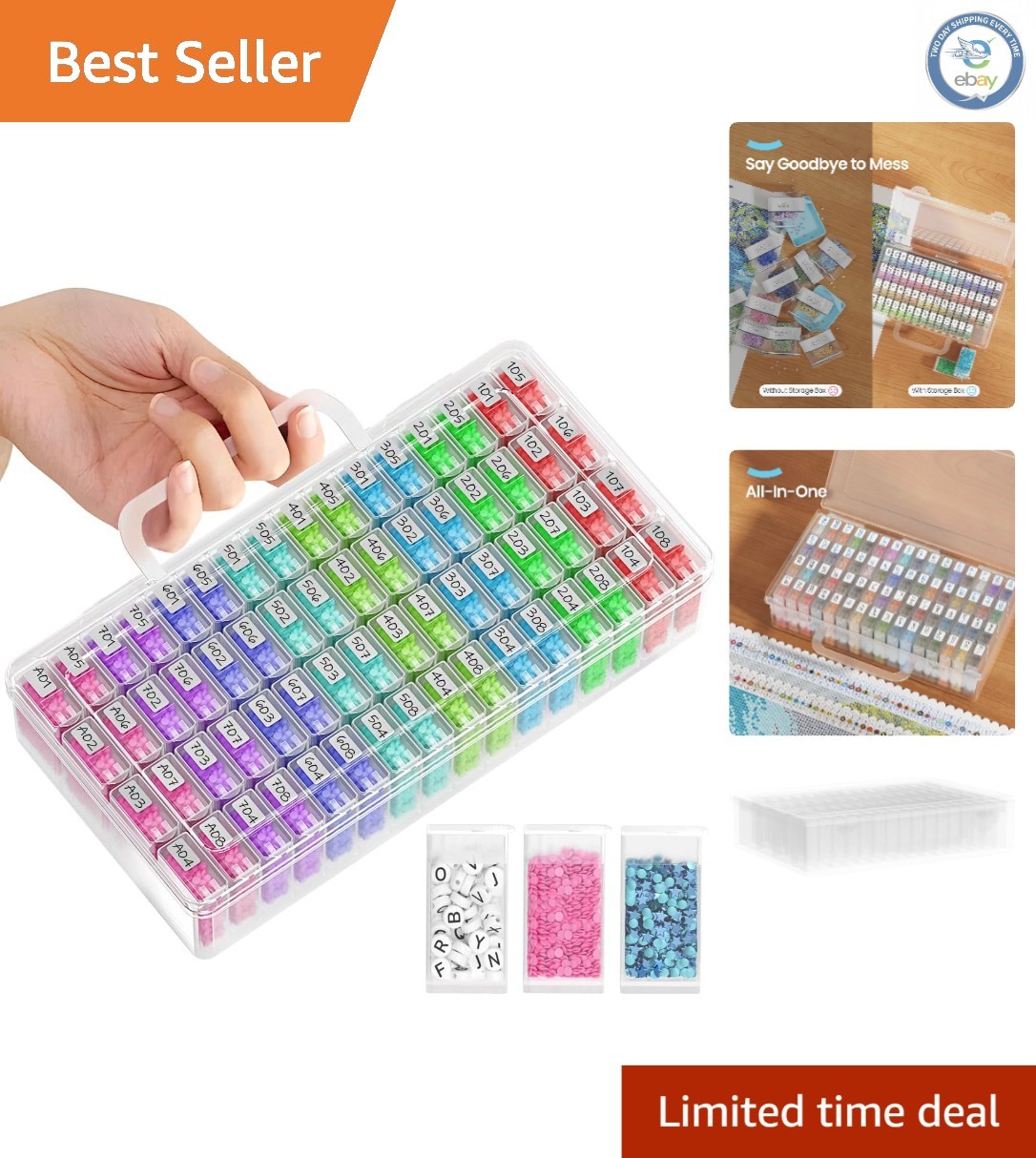 Efficient 64 Jar Transparent Storage for Crafting with Custom Labels Included