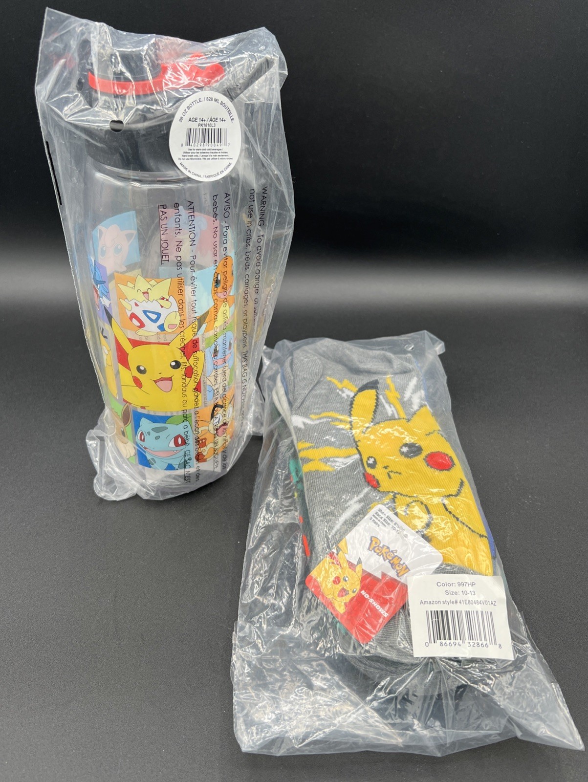 Pokémon Quest Hydration Bottle with Secure Lid Plus Pokemon 5 Pack Socks
