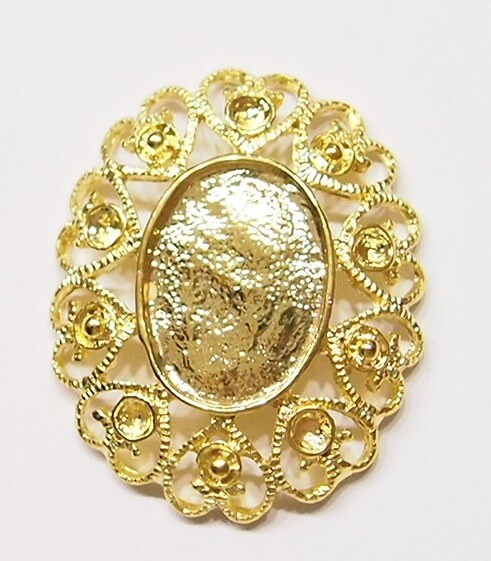 10 of 18x13mm Shiny Gold Old Victorian 10 Heart Deco Pendant Settings 33x27mm