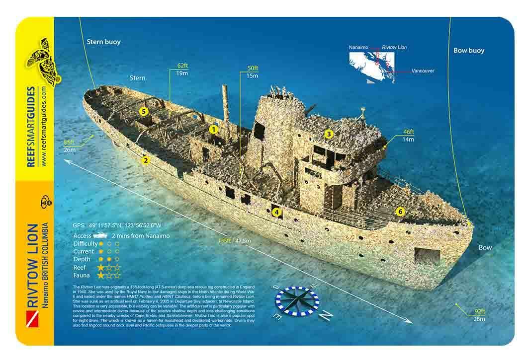 Rivtow Lion Wreck British Columbia Waterproof Dive Card