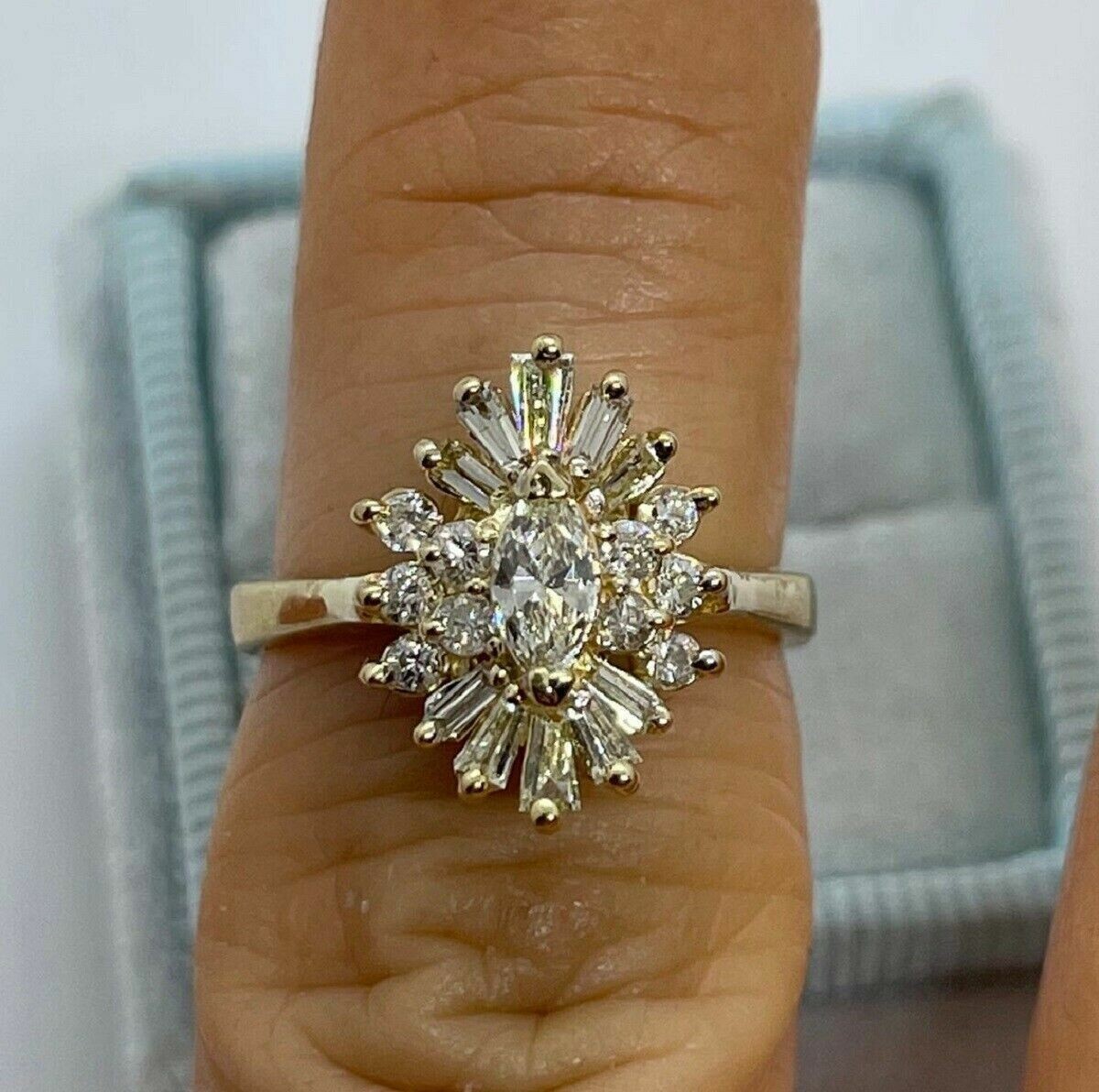 3 Ct Marquise & Baguette Simulated Diamond Wedding Ring 14K Yellow Gold Plated