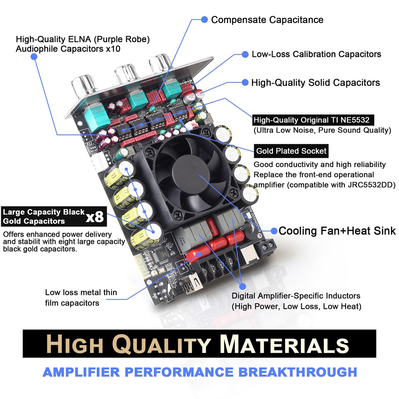 440W Audio Amplifier Board with Treble and Bass Control, Black2 T220HS