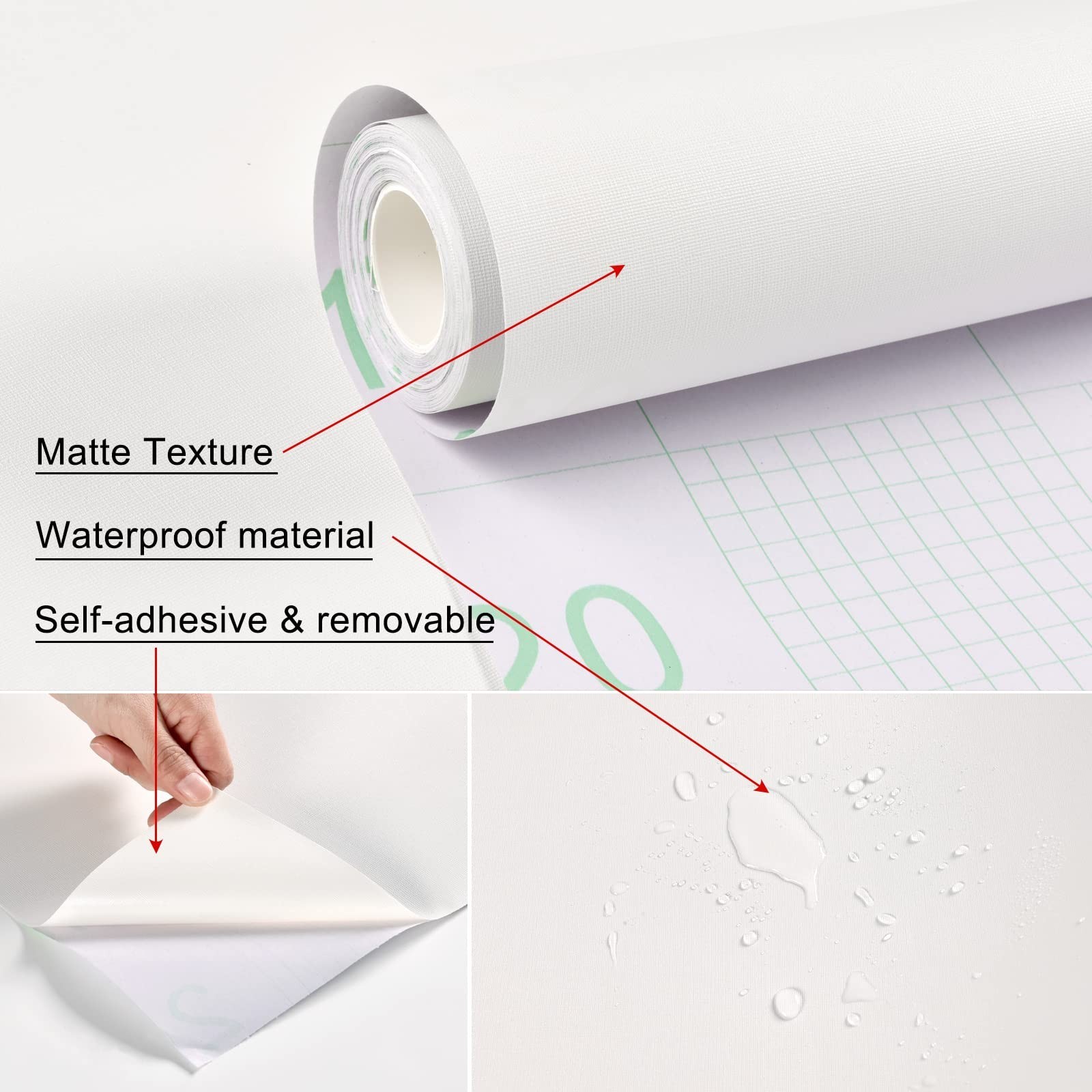 24"x394" White Peel and Stick Wallpaper Matte Solid Textured Embossed Self Ad...