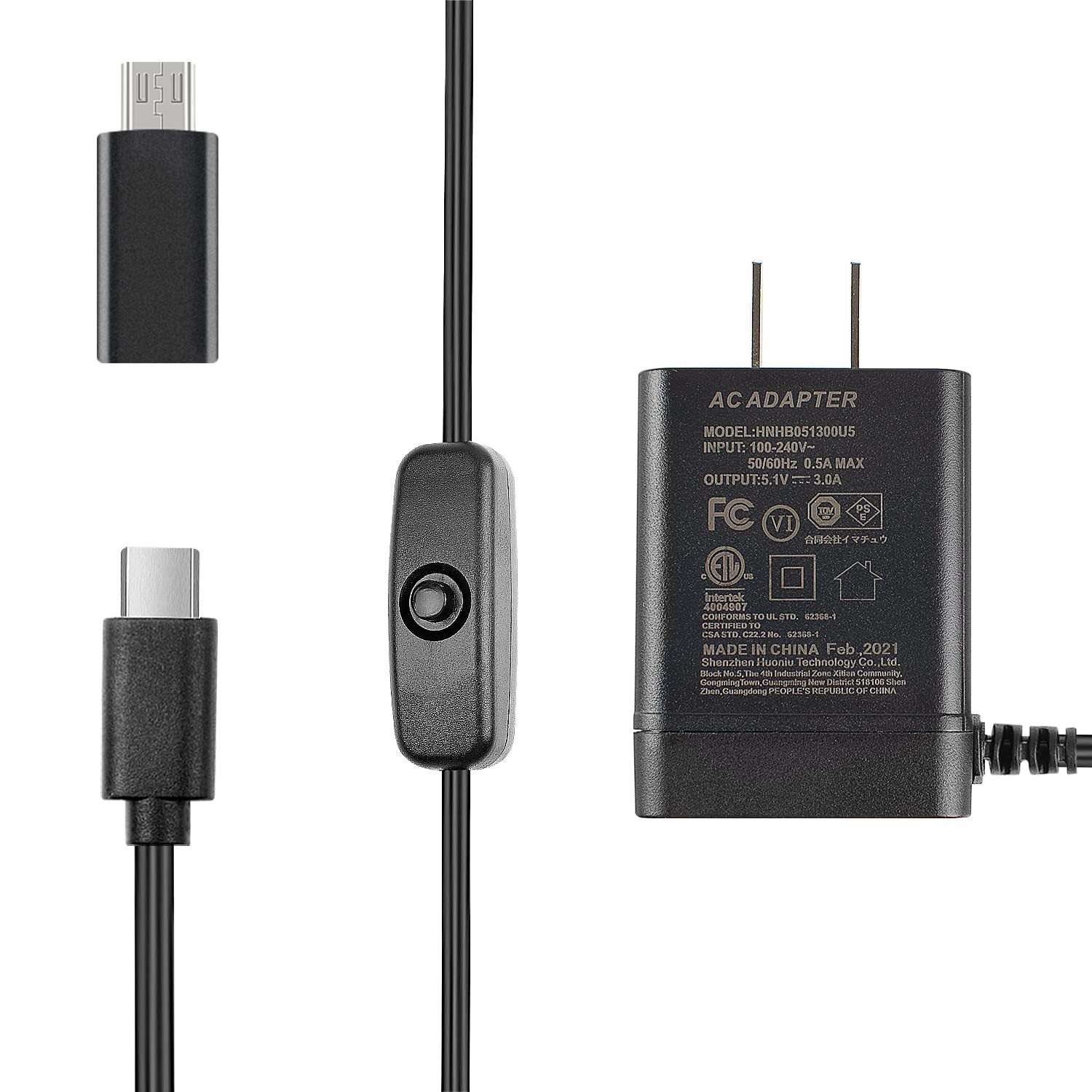 Smraza 5.1V 3A Power Supply Compatible with Raspberry Pi 4 60inch, Black