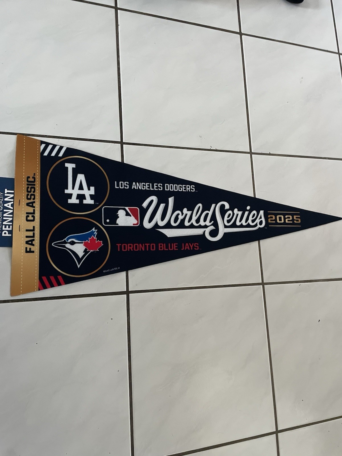 2025 World Series 12x30 Premium Pennant Los Angeles Dodgers Blue Jays In Hand