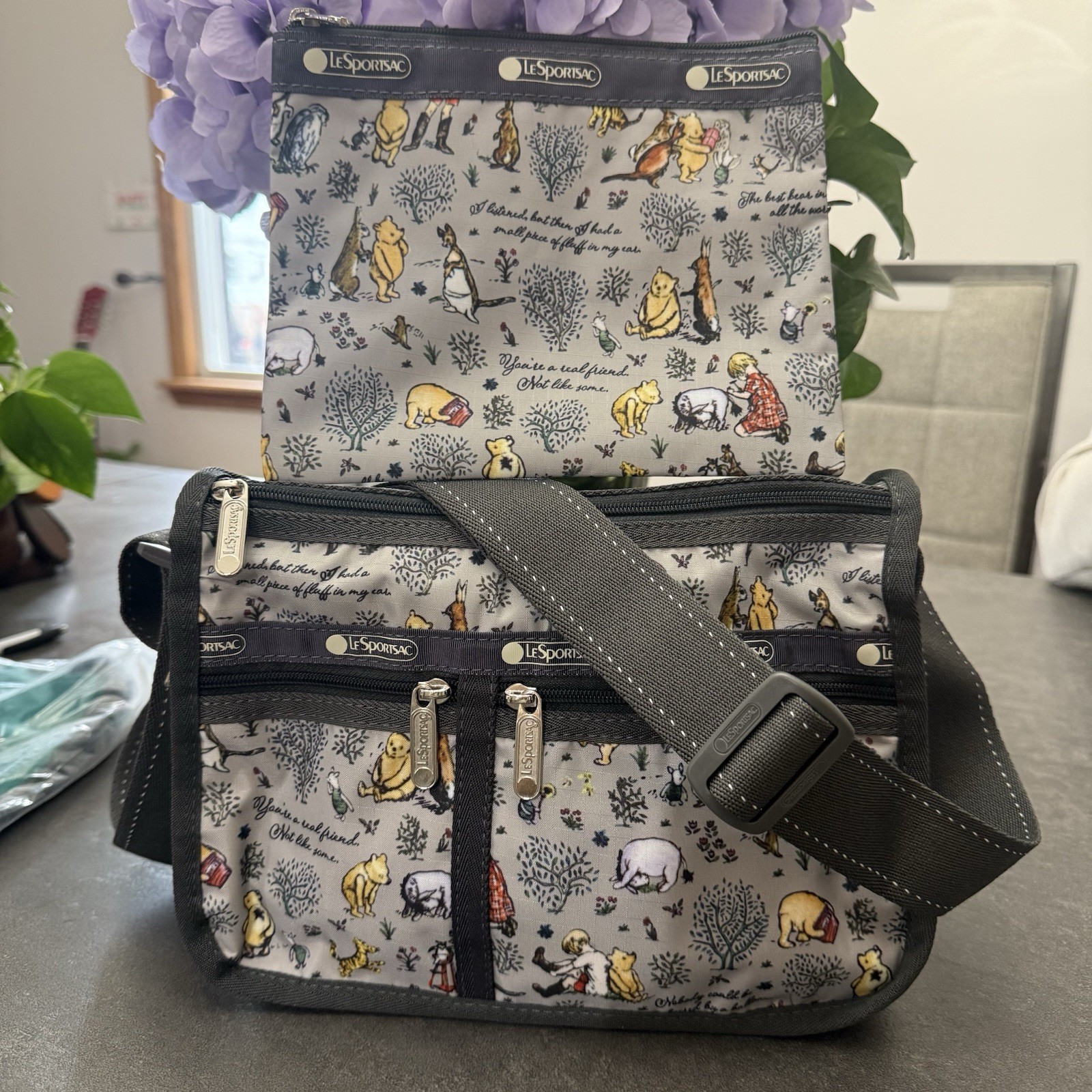 SetOf2 Lesportsac DELUXE EVERYDAY Shoulder BAG Messenger Medium Winnie The Pool