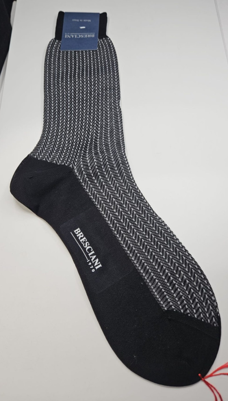 BRESCIANI Socks Men Italian 100% Cotton Size M - Black/Gray - New
