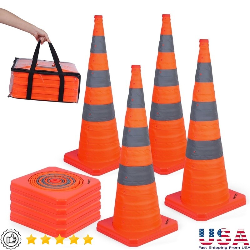 Collapsible Traffic Cones W/ Reflective Strip Safety Storage Emergency Use
