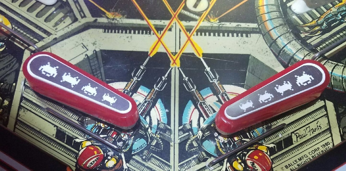 SPACE INVADERS CHROME PINBALL FLIPPER DECALS from METAL-MODS CHROME CAPS