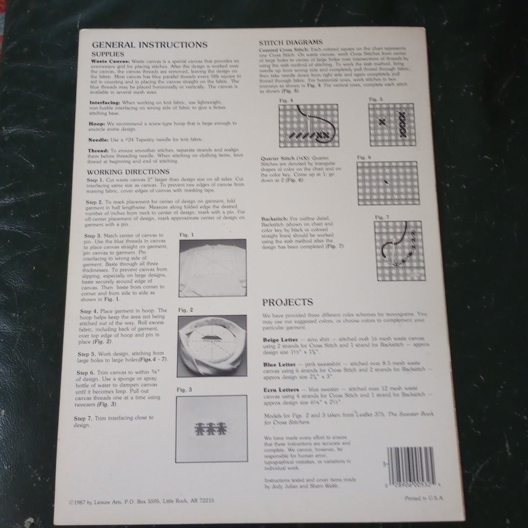 Leisure Arts Monograms for Waste Canvas Leaflet 532 Cross Stitch Pattern