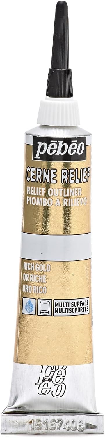 Pebeo Vitrail, Cerne Relief Dimensional 0.68 Fl Oz (Pack of 1), Rich Gold