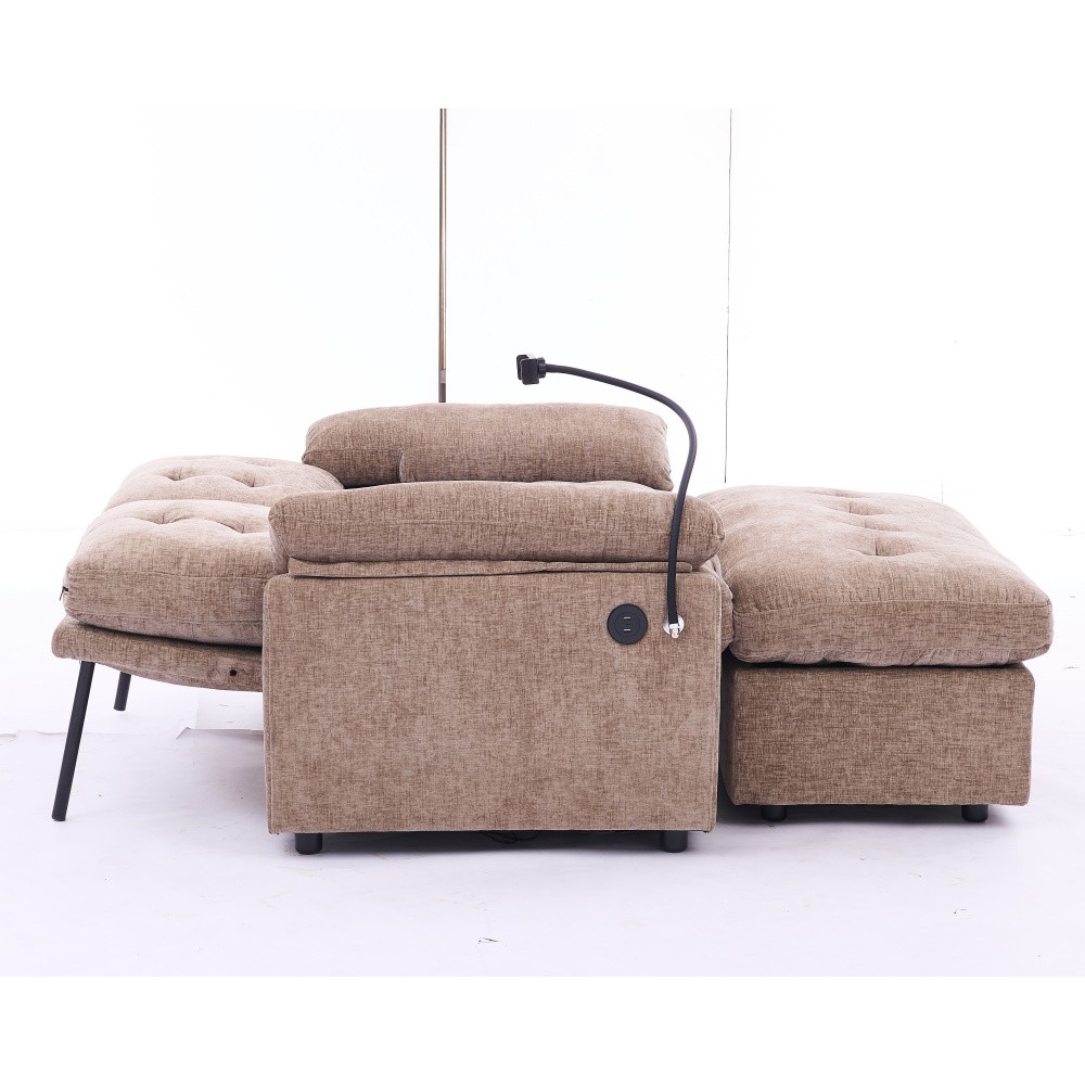 Double Sofa Recliner w/ Adjustable Backrest, USB Port, Ottoman - Brown
