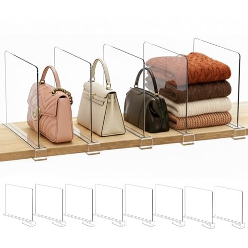 Shelf Dividers Purse Organizer for Closet: 8-Pack Acrylic Bag 8" Tall 8-Pack