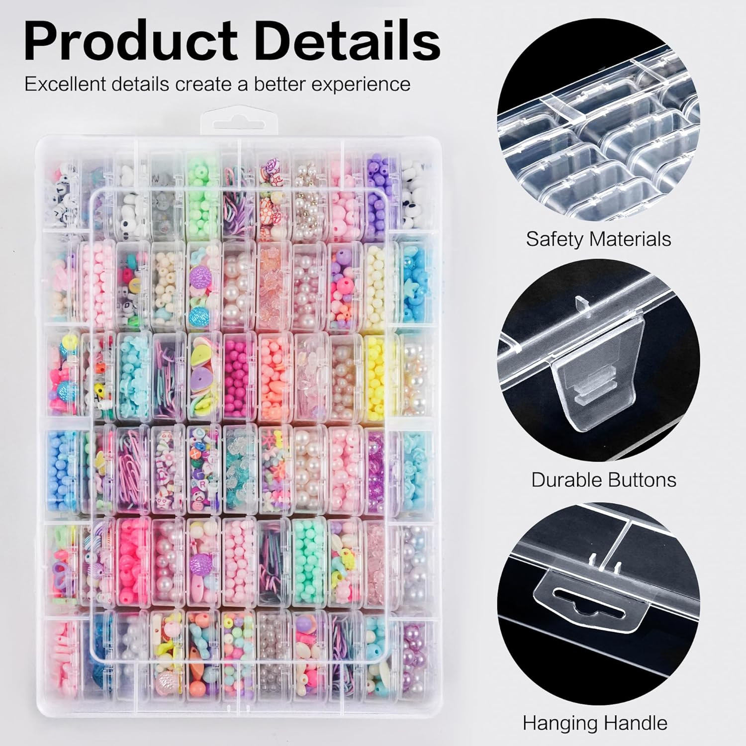 Large Bead Organizer Box, 66 Pcs Small Clear Storage Containers | Mini Bead Orga