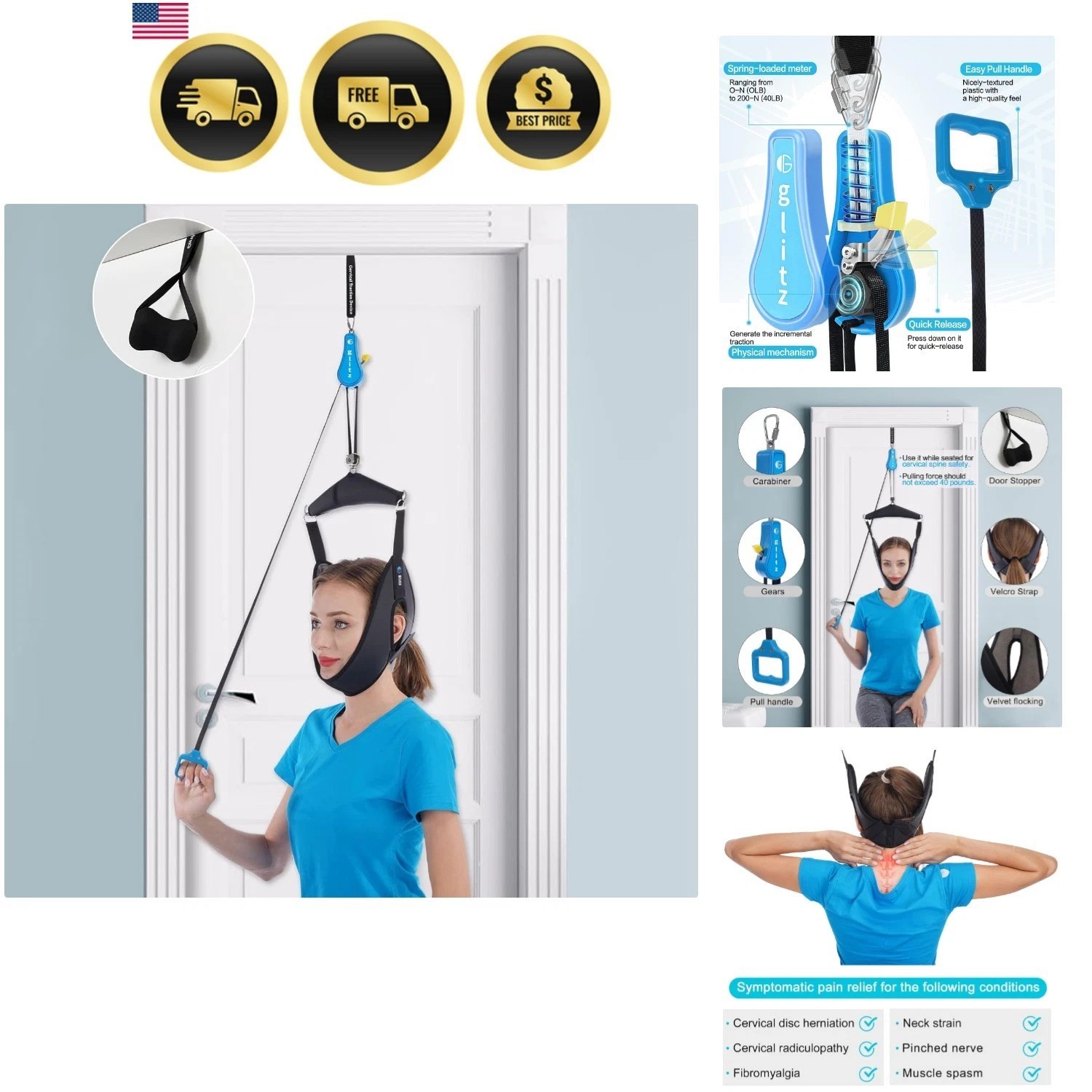 Cervical Neck Traction Device for Home Use, Portable Neck Stretcher Hammock O...