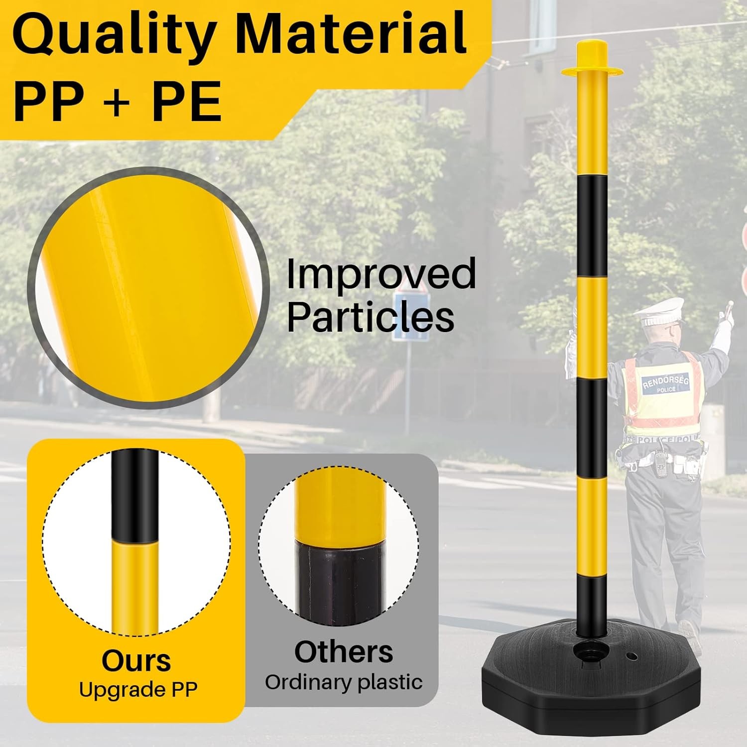 6 Pack Traffic Cones Adjustable Delineator Post Portable Parking Pole W/ Chains