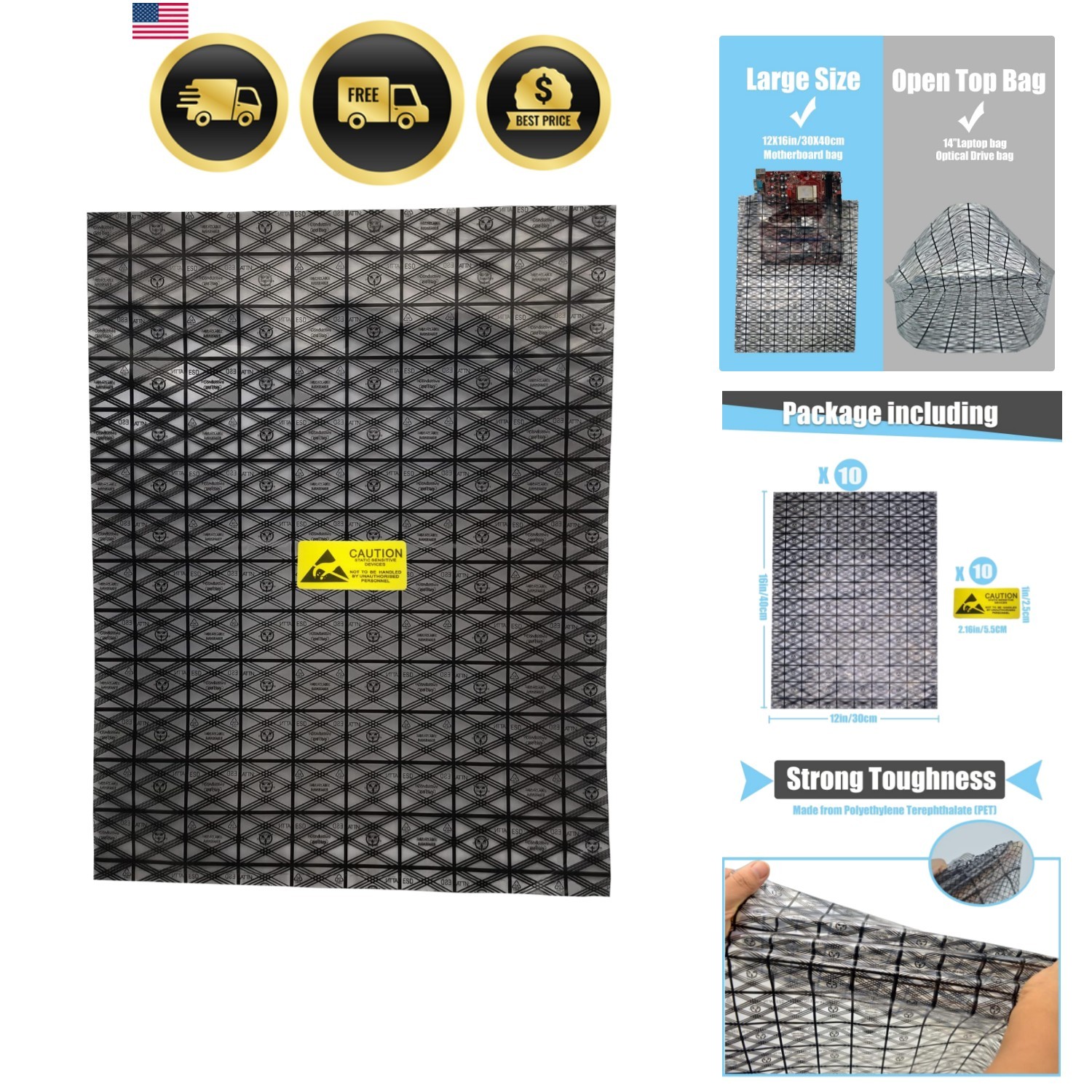 Antistatic Bags Large 12X16in ESD Safe Bags for Motherboard Video Card LCD Sc...