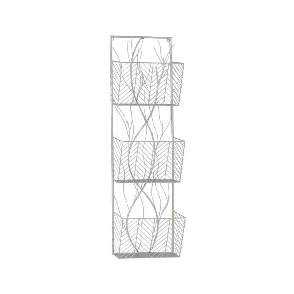 Silver 3-Tier Wall Shelf with Branch-Inspired Design