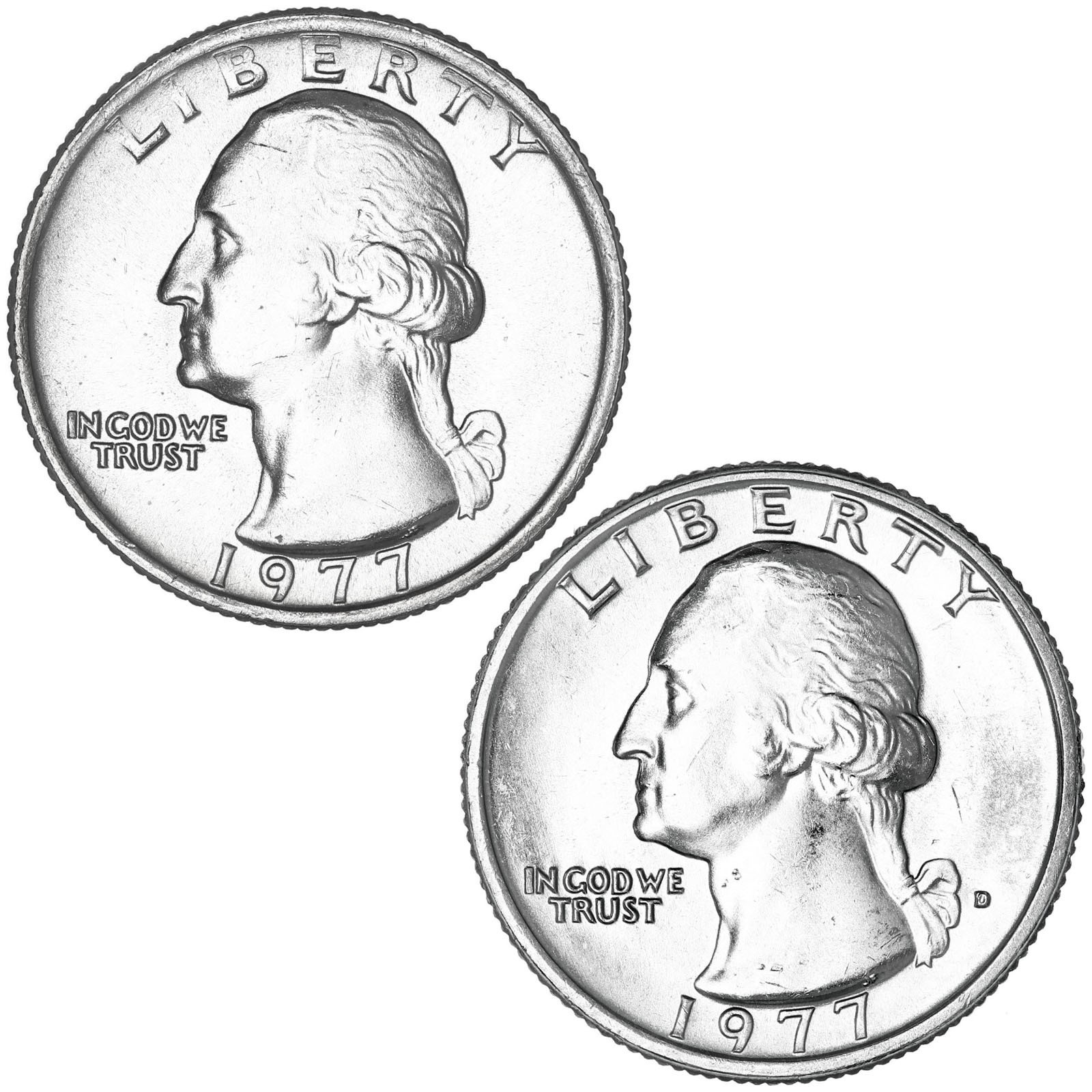 1977 P D Washington Quarter BU 2 Coin Year Set