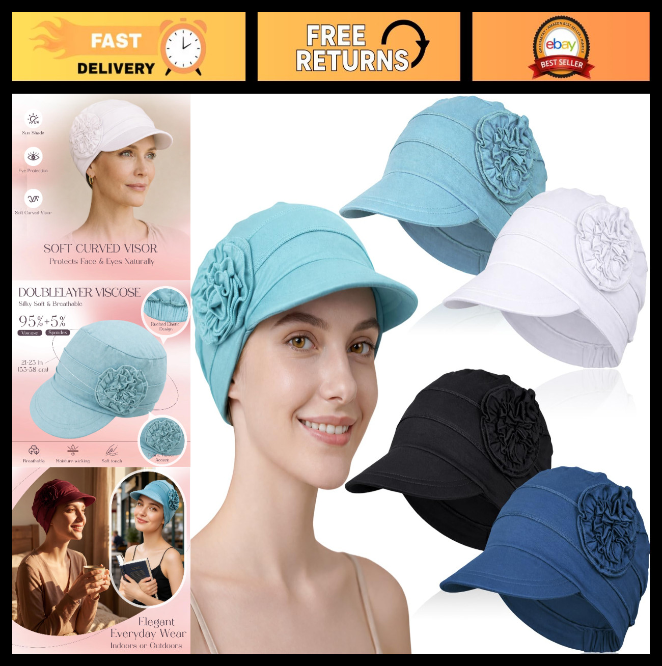 4 Pcs Soft Chemo Headwear for Women, Breathable Cancer Hats & Turbans for Hair L