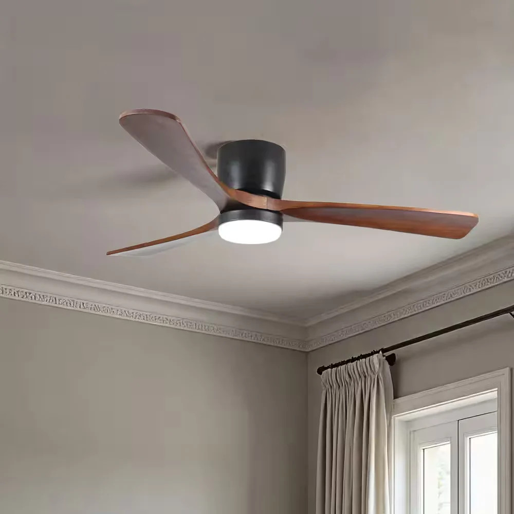 42 in Indoor Black Flush Mount Ceiling Fan Modern LED Light Remote Control