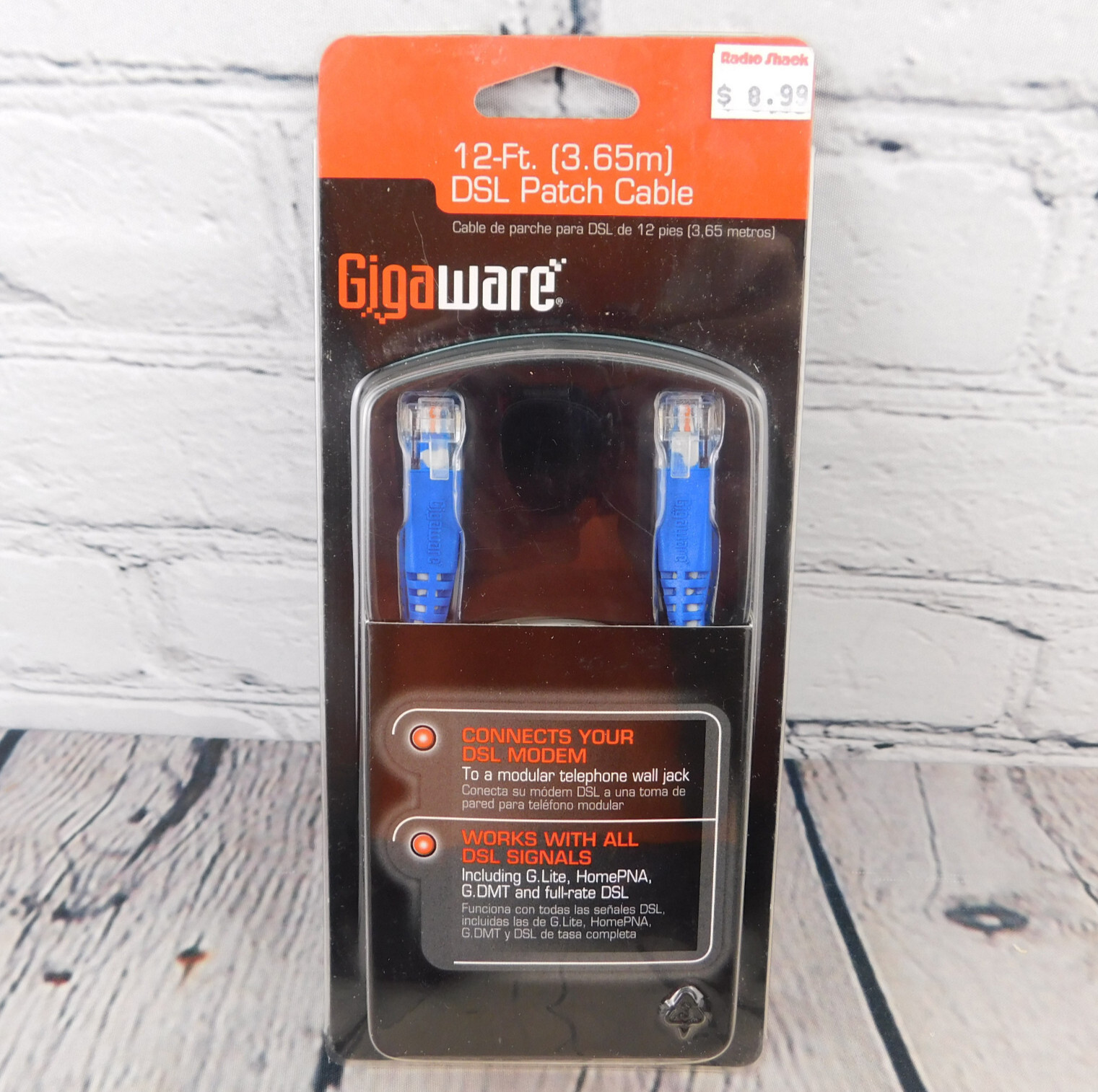 Gigaware 12-ft DSL Patch Cable 279-014 Works with all DSL signals NEW