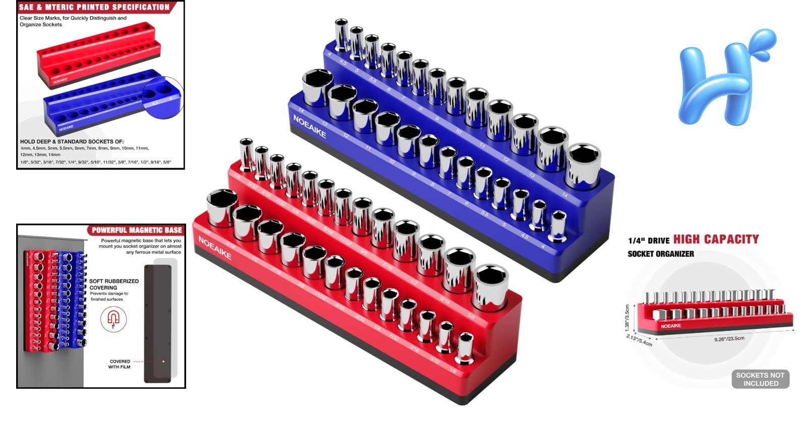 2-Pack Magnetic Socket Organizer for 1/4" Drive - SAE & Metric