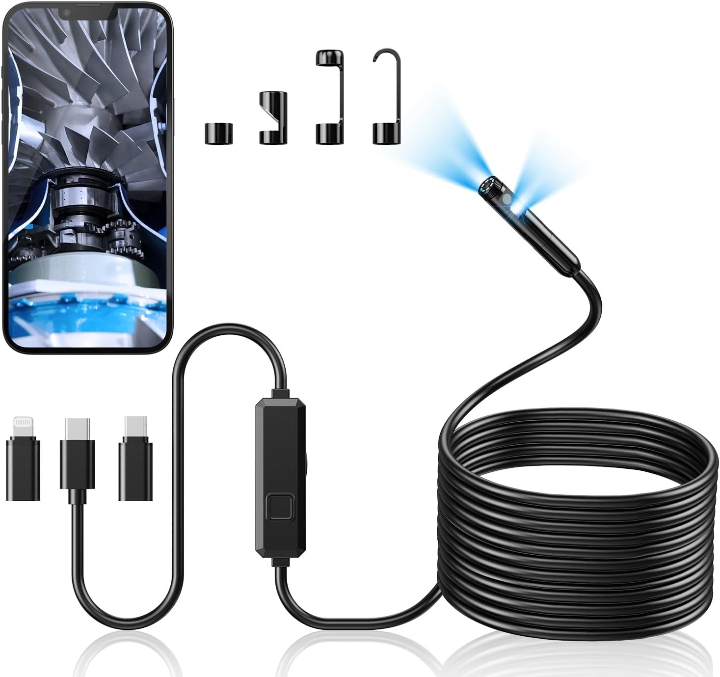 Acoath Endoscope Camera with Light, Dual-Lens 1920P HD Borescope with 8 Adjustab
