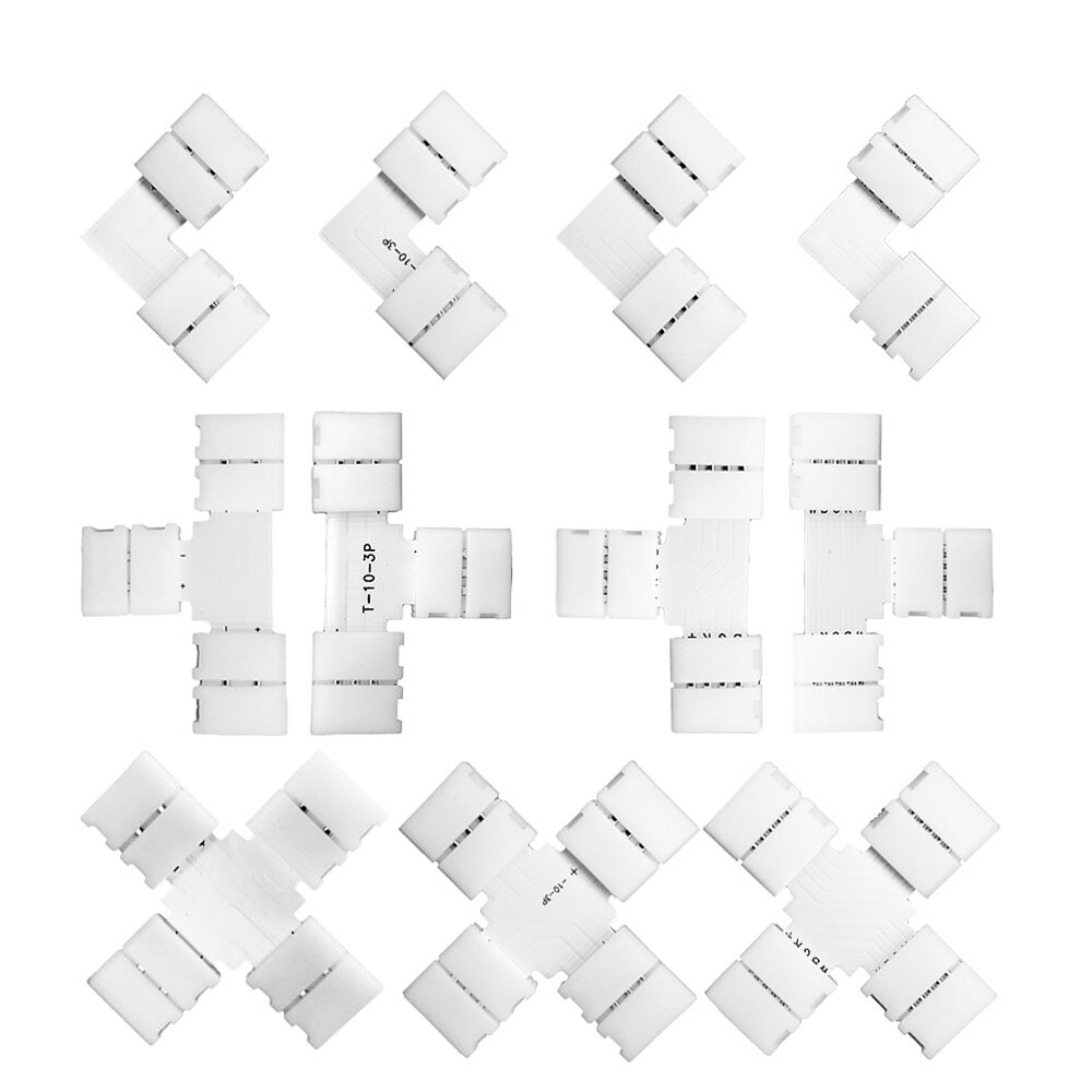 50pcs Solderless Connector 2/3/4/5pin T/L/X Shape Corner Connector Strip Light