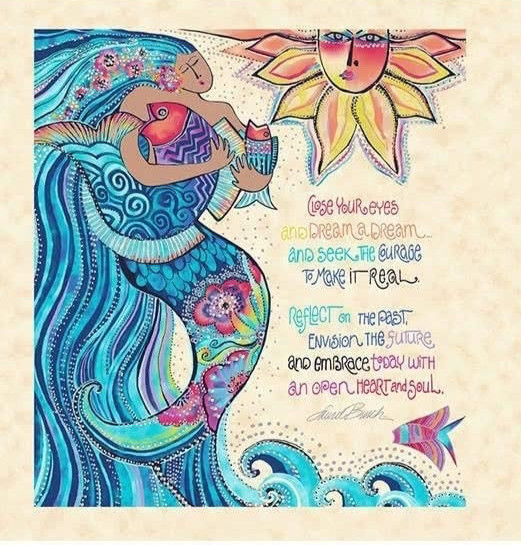 Laurel Burch**TWO SEA GODDESS-PANELS**  1 Cream  PLUS  1 Periwinkle