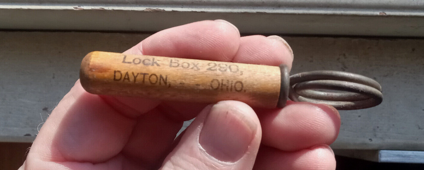 COMPLIMENTS OF HAYNER LOCK BOX 290 EARLY 1900 WHISKEY ADVERTING CORKSCREW
