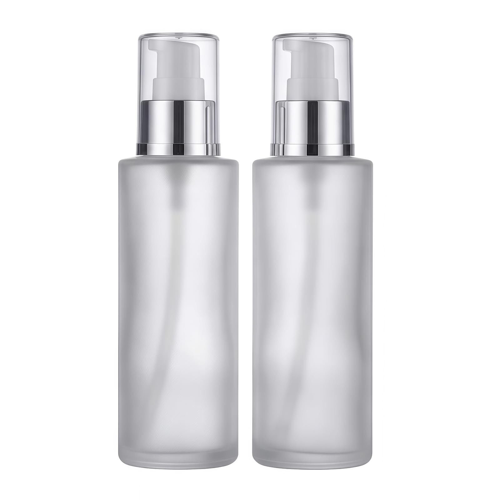 2PC Empty Glass Refillable Dispenser Pump Lotion Bottle White Frosted Cosmeti...