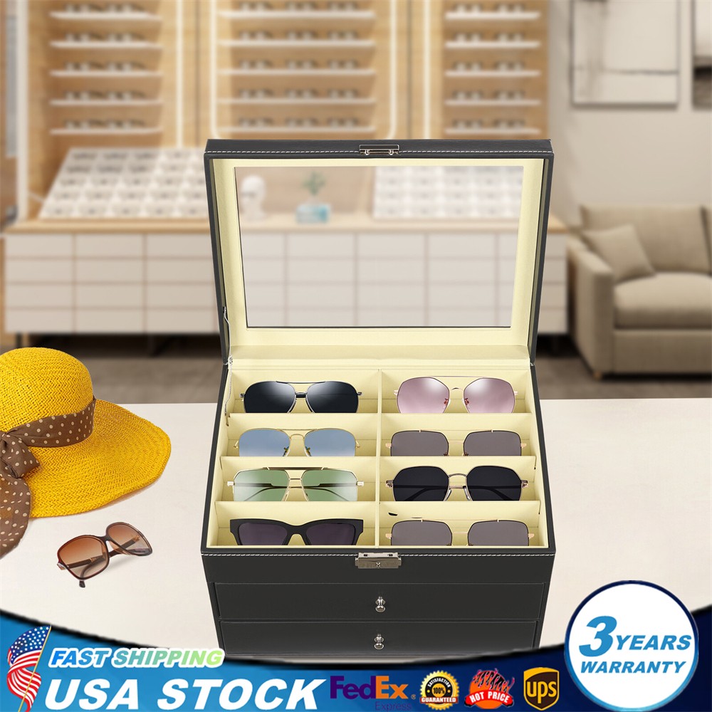 24 Slots Glasses Box Display Storage Case Organizer Leather For Sunglasses NEW