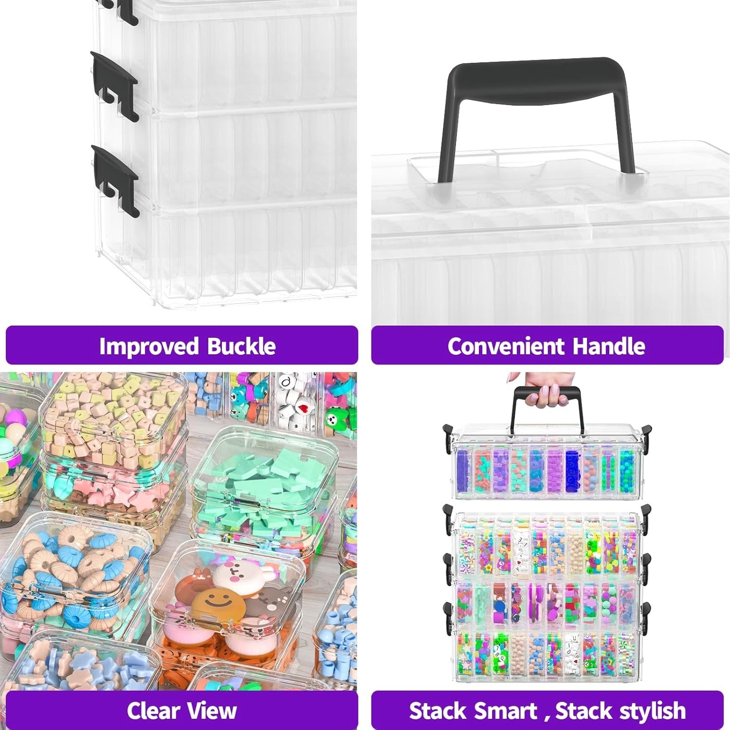 Bead Organizer Box 120 Pcs, 4-Tier Large Capacity Stackable Bead Storage Cont...