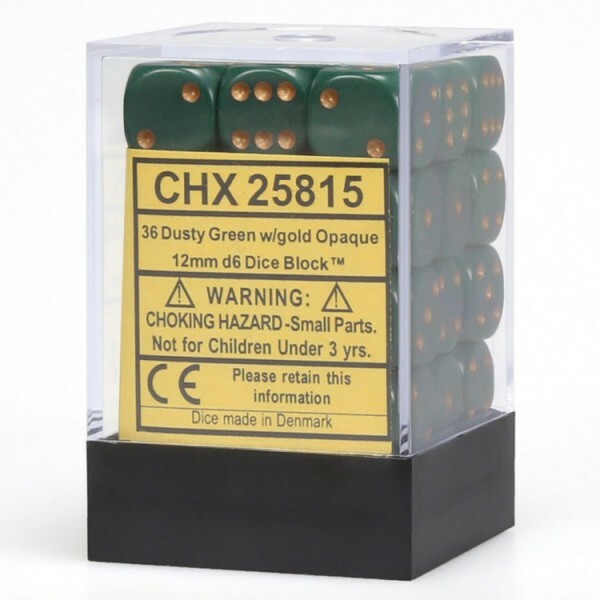 CHX25815 Chessex Manufacturing Opaque 12mm D6 Dusty Green/Copper 36 Dungeons RPG
