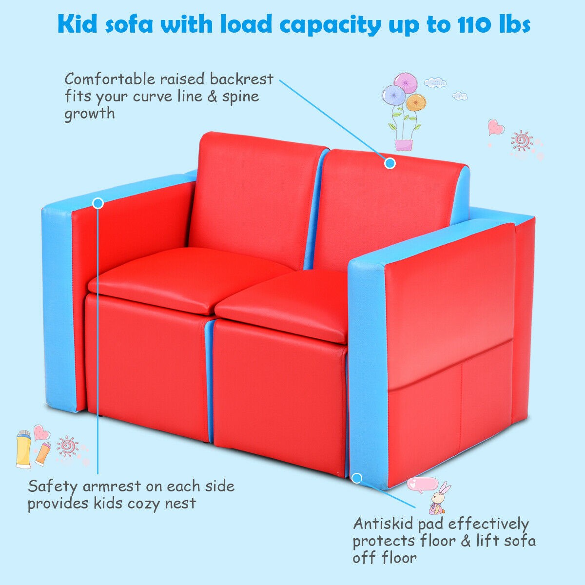 Multi-functional Kids Sofa Table Chair Set Couch Storage Box Furniture Bedroom
