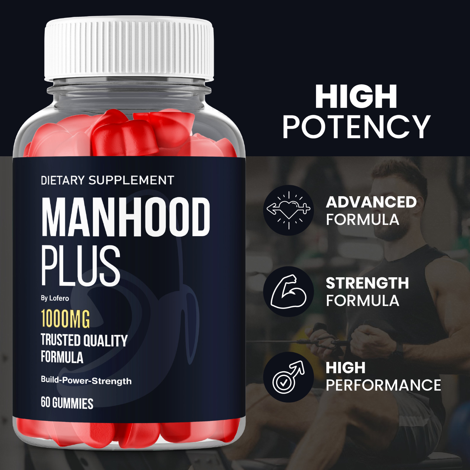 Manhood Plus Gummies for Men, Man Hood Male Stamina, Performance (60Ct)