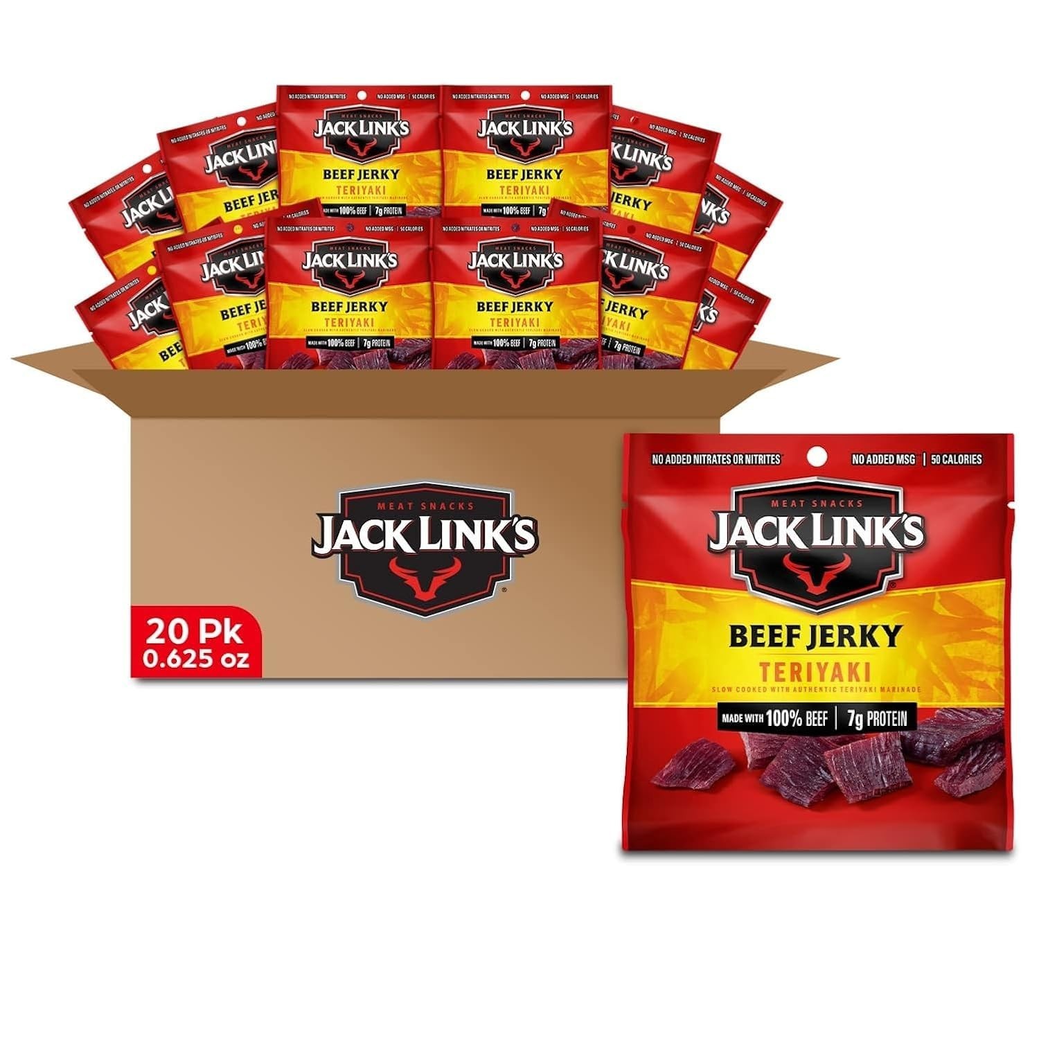 Jack Link's Beef Jerky, Teriyaki, Multipack Bags – Flavorful Meat Snacks