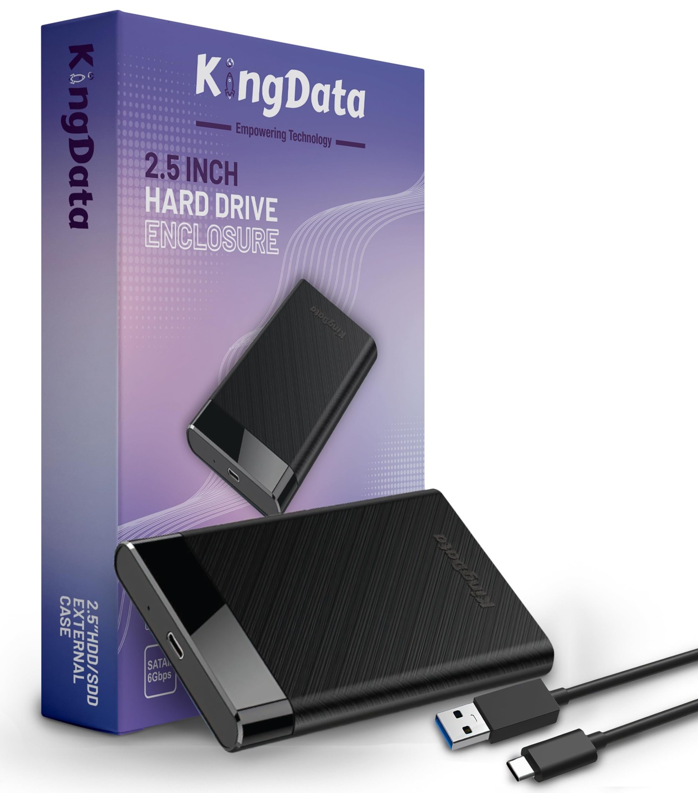 KingData SSD HDD Hard Drive Enclosure 2.5" inch SATA III USB 3.1 6Gbps Black