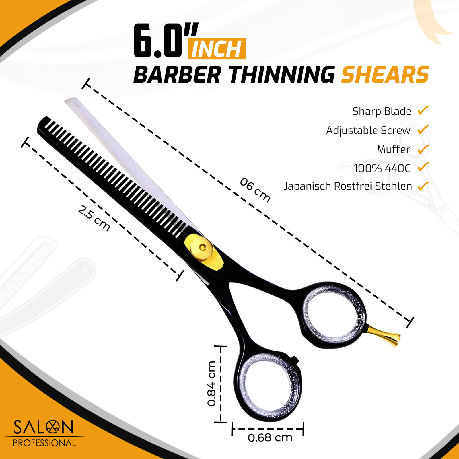 Pro Hairdressing Hair Cutting Thinning Barber Saloon Scissors 6.5" Barber salon