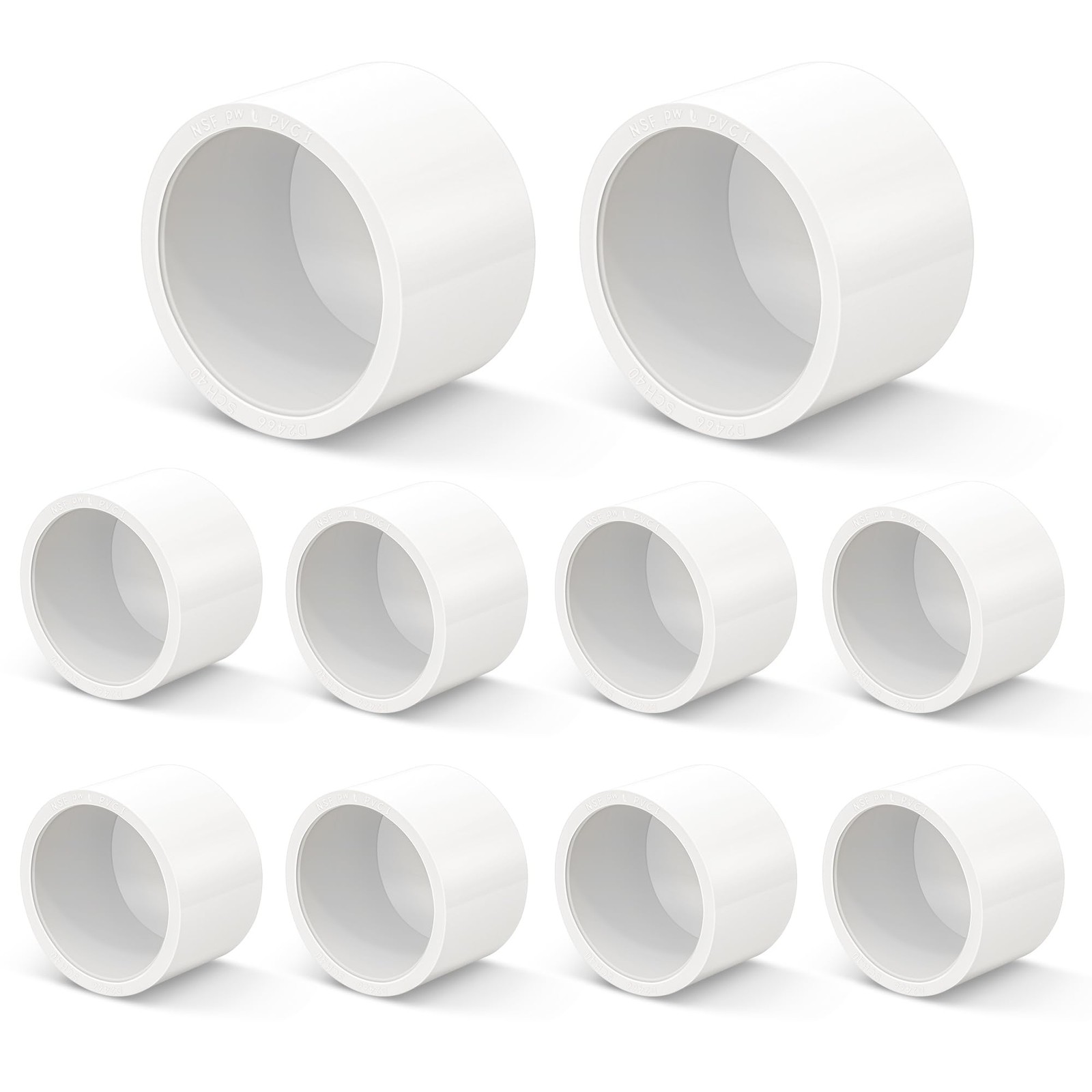 1 inch PVC Fitting End Cap, 10-Pack Pipe Elbow Cap - 1 in, White