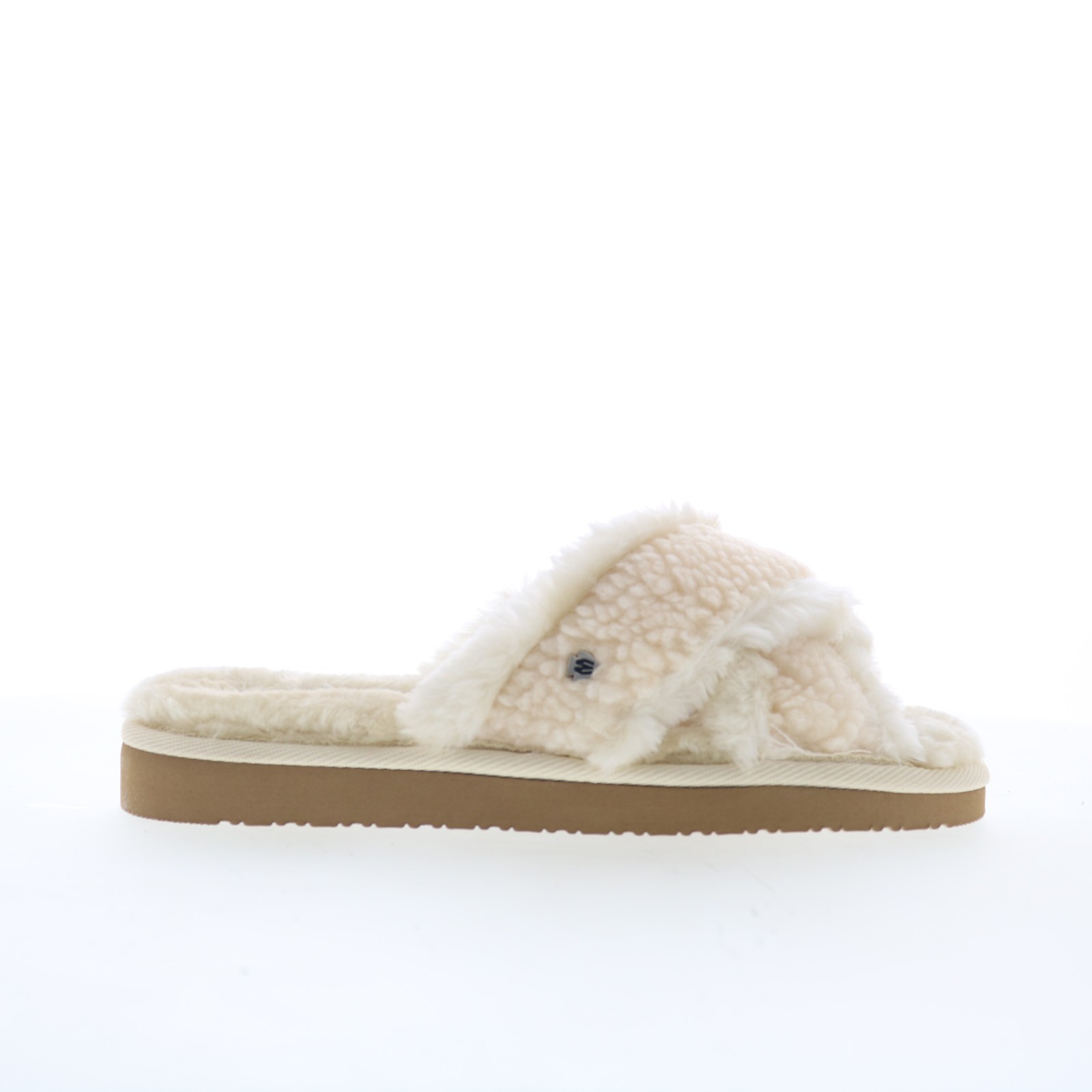 Minnetonka Teddy Crossband 5993104 Womens Beige Canvas Slides Slippers Shoes