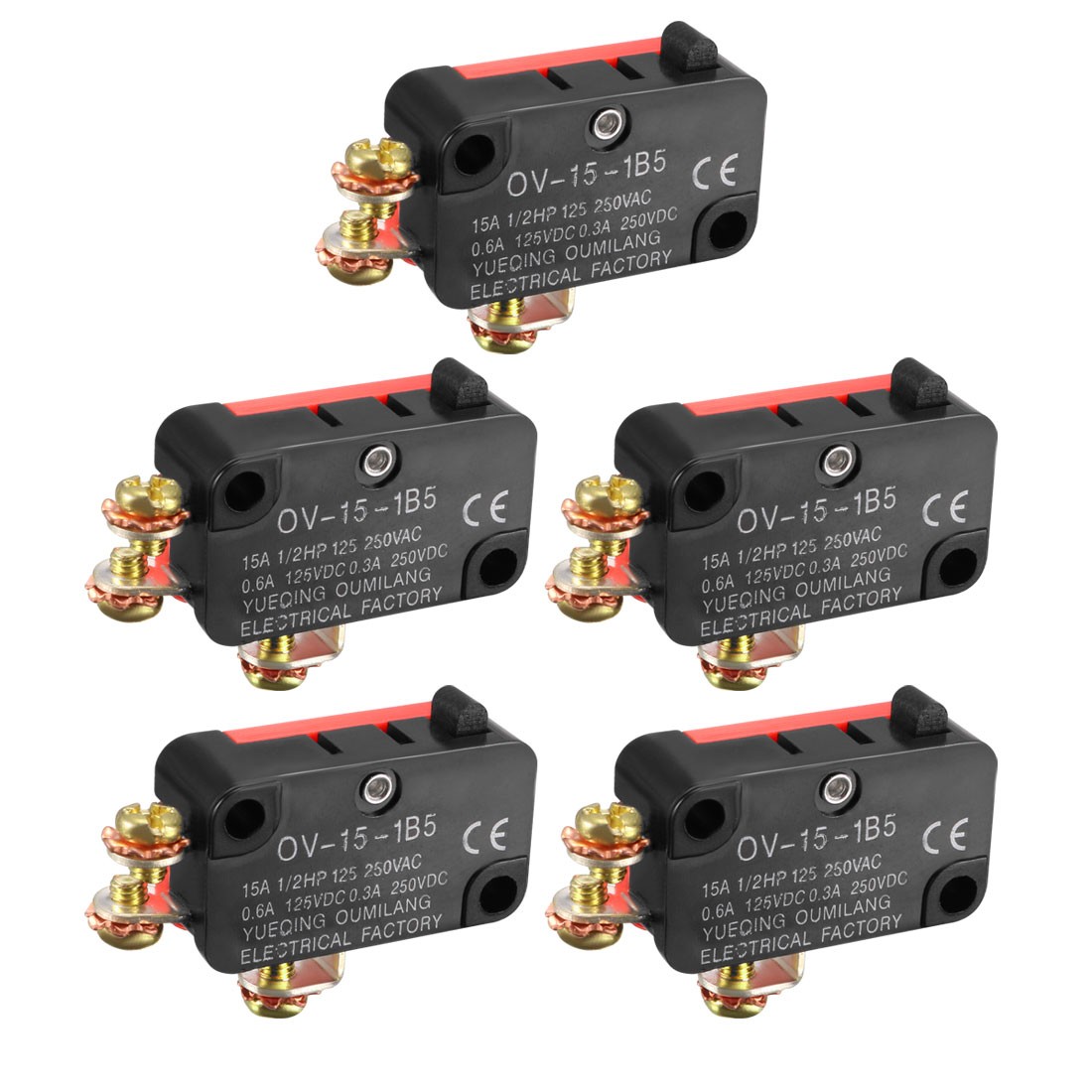 5PCS 15A 125/250V AC SPDT NO+NC Snap Button Type MicroSwitch with Screw Terminal