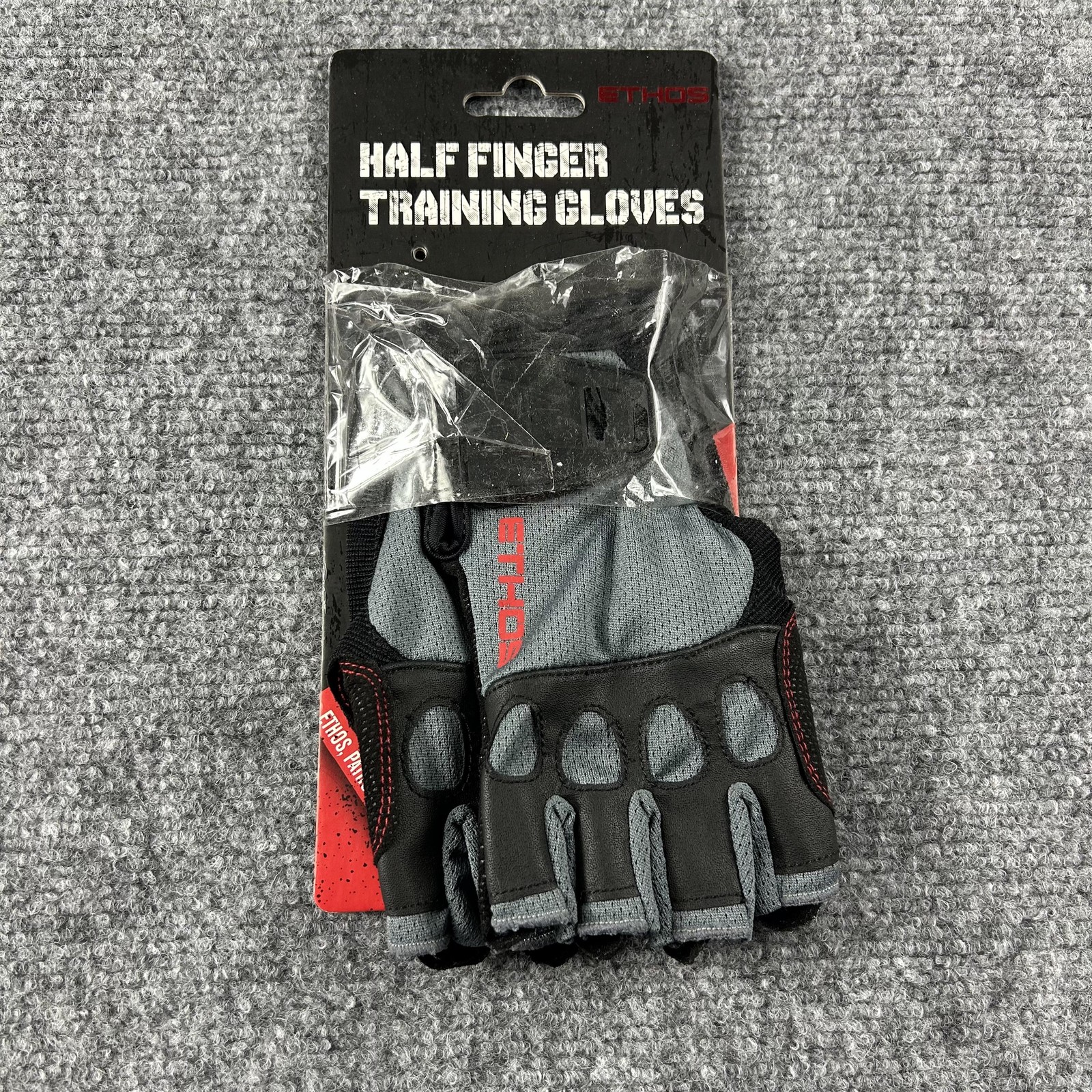 Ethos Half Finger Training Gloves Mens Small Gray Wrist Wrap Microfiber Lifting