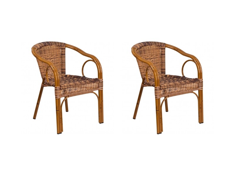 2 PACK All Weather Brown Rattan Outdoor Patio Dining Chair with Aluminum Frame