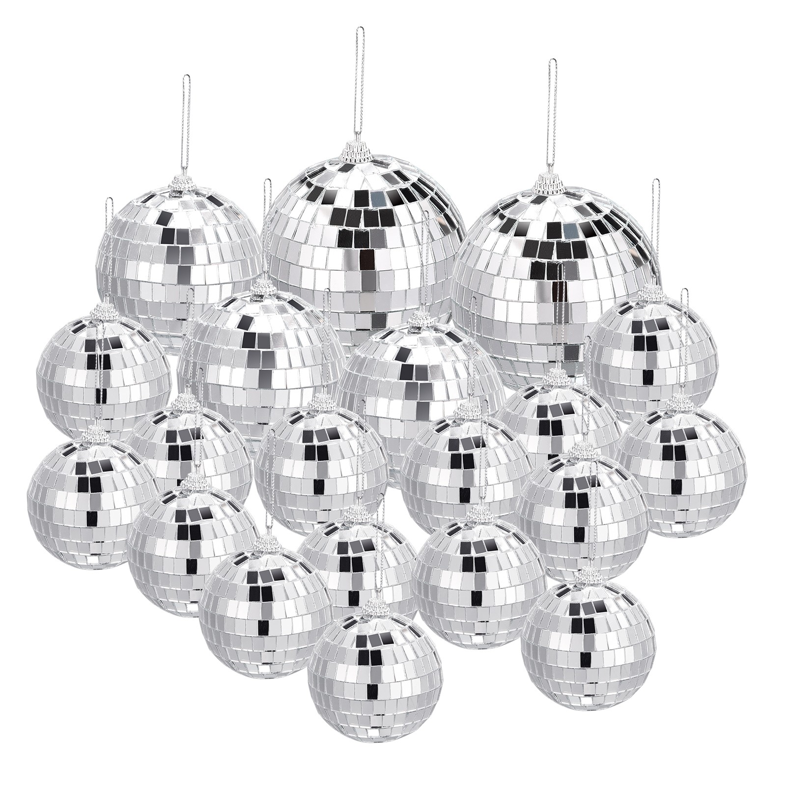 Mirror Ball, 2, 3.2, 4 Inch Reflective Balls with Ring Silver Tone 1 Set