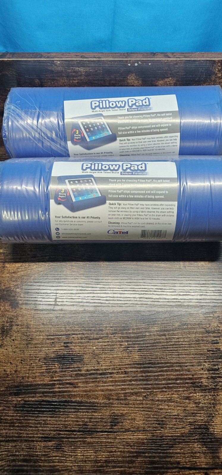 2 Pillow Pad Multi-Angle Soft Tablet Stand 3 Views Blue Deluxe Premium On TV NEW