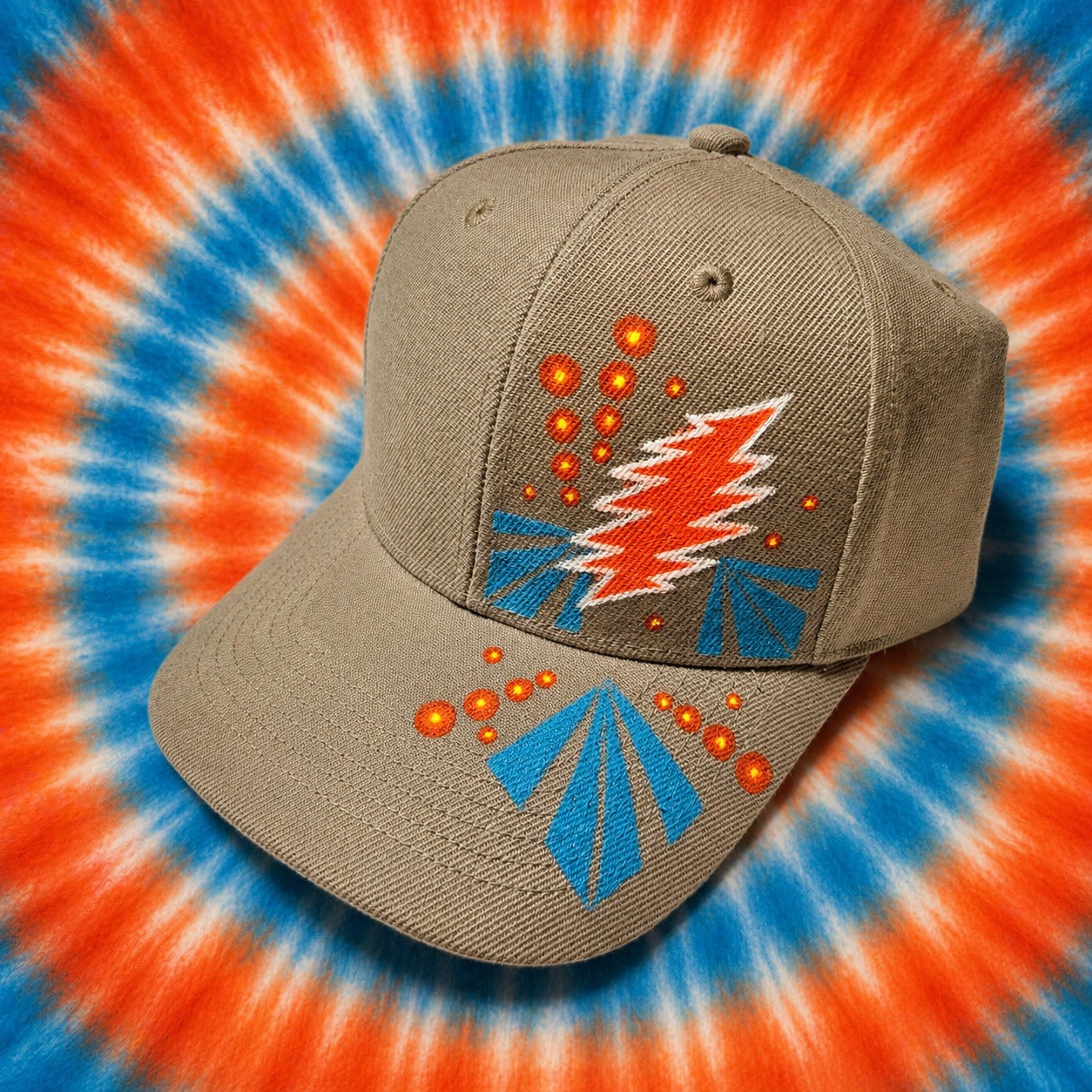 Grateful Bolt Tan Block Print Adjustable Hat, Grateful Dead Hat